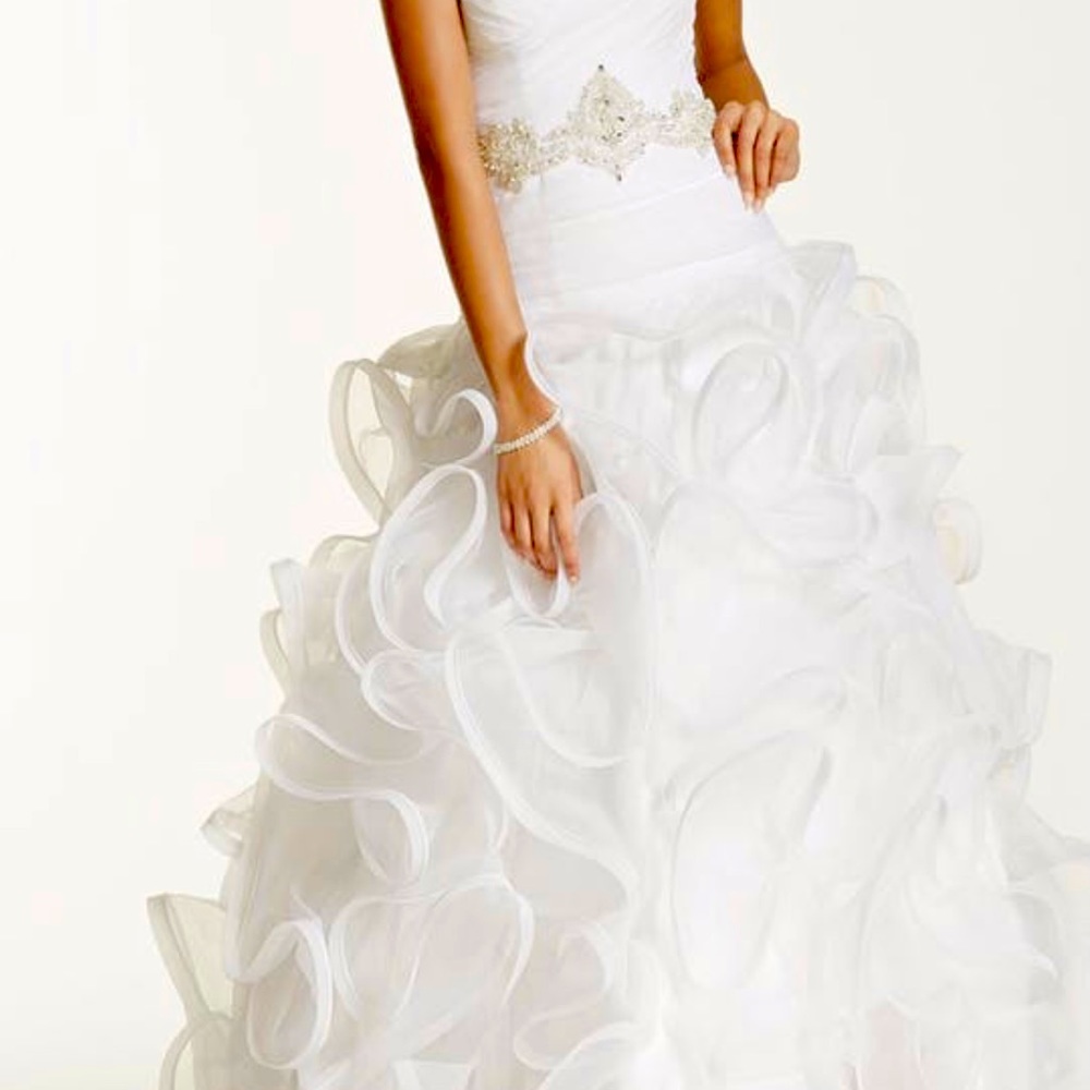 Ruffled Skirt Wedding Gown with Embellished Waist